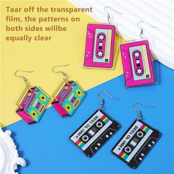 Vintage Cassette Tape Earrings 80s 90s Retro Drop Dangle Earrings Music Party - Picture 6 of 8